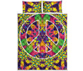 Psychedelic Hippie Peace Sign Print Quilt Bed Set