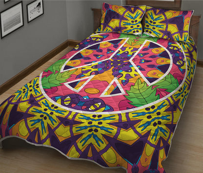 Psychedelic Hippie Peace Sign Print Quilt Bed Set