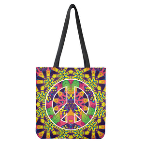 Psychedelic Hippie Peace Sign Print Tote Bag