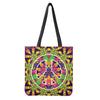 Psychedelic Hippie Peace Sign Print Tote Bag