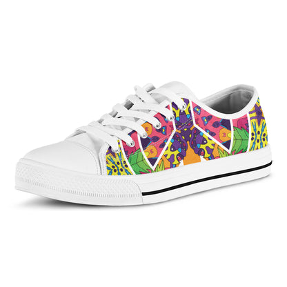 Psychedelic Hippie Peace Sign Print White Low Top Shoes