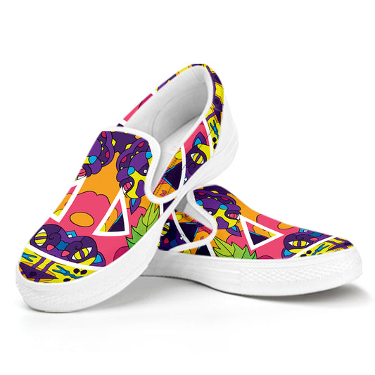 Psychedelic Hippie Peace Sign Print White Slip On Shoes