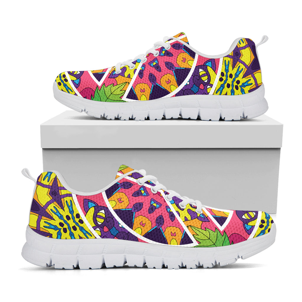 Psychedelic Hippie Peace Sign Print White Sneakers
