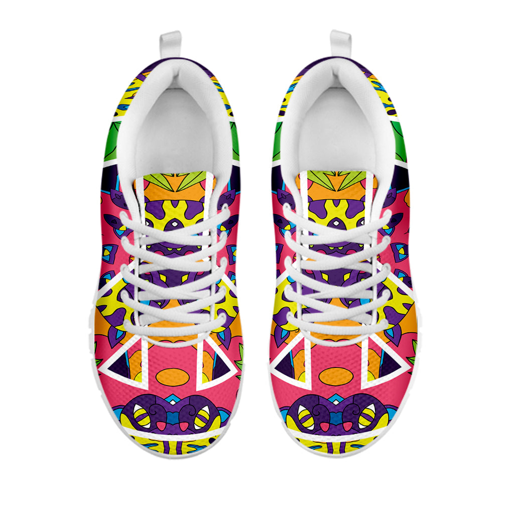Psychedelic Hippie Peace Sign Print White Sneakers