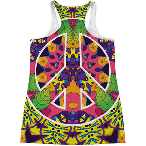 Psychedelic Hippie Peace Sign Print Women's Racerback Tank Top