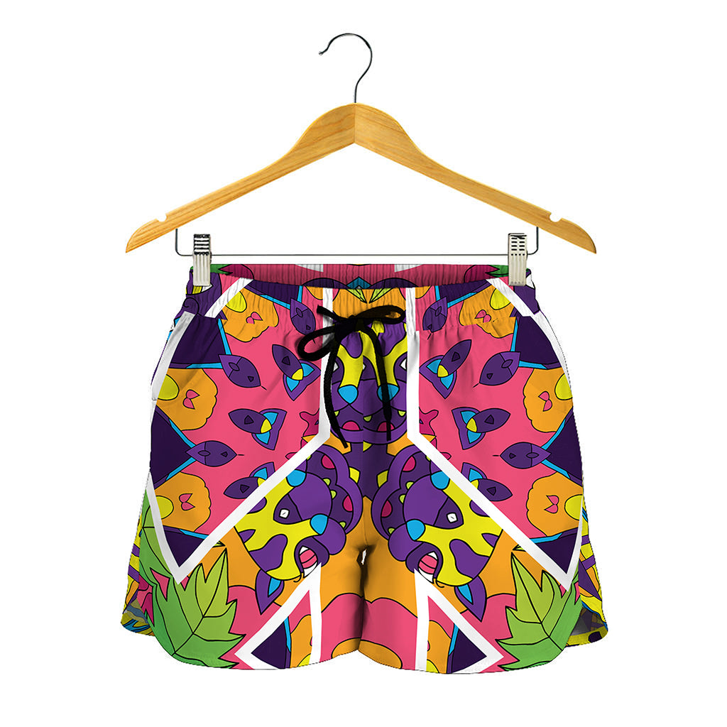 Psychedelic Hippie Peace Sign Print Women's Shorts