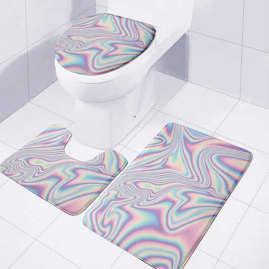 Psychedelic Holographic Print 3 Piece Bath Mat Set
