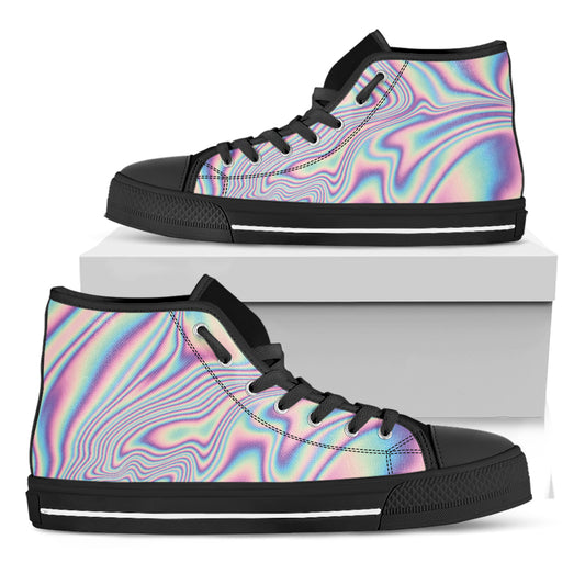 Psychedelic Holographic Print Black High Top Shoes