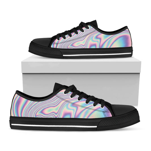 Psychedelic Holographic Print Black Low Top Shoes