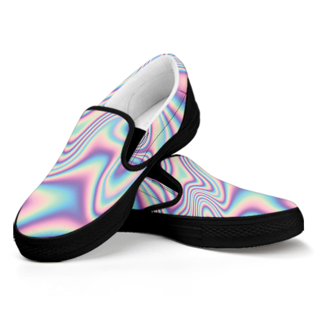 Psychedelic Holographic Print Black Slip On Shoes