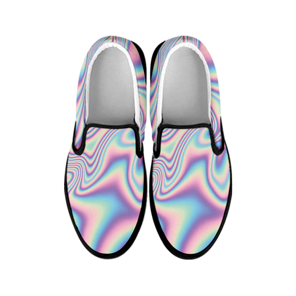 Psychedelic Holographic Print Black Slip On Shoes