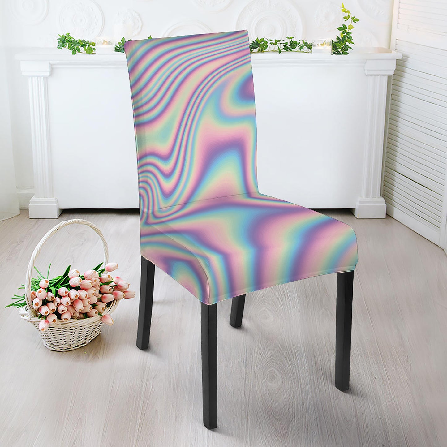 Psychedelic Holographic Print Dining Chair Slipcover