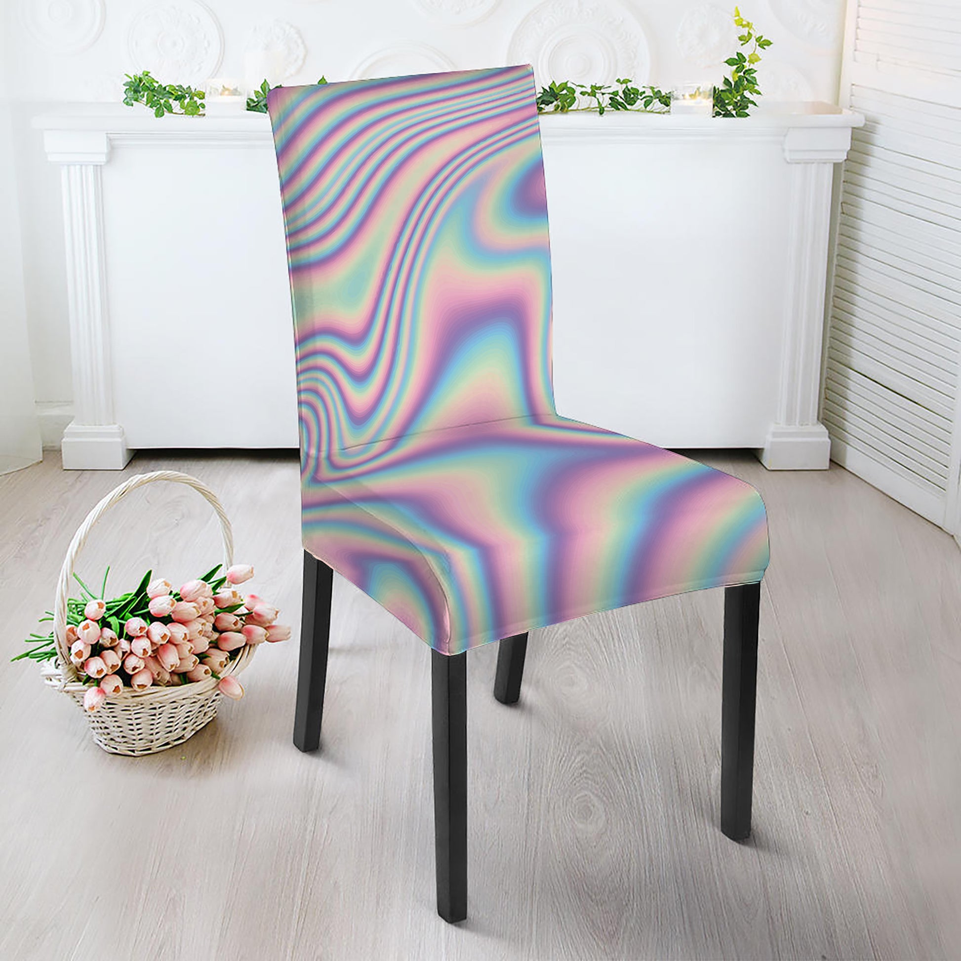 Psychedelic Holographic Print Dining Chair Slipcover