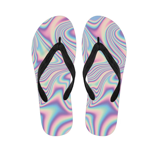 Psychedelic Holographic Print Flip Flops