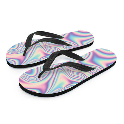 Psychedelic Holographic Print Flip Flops