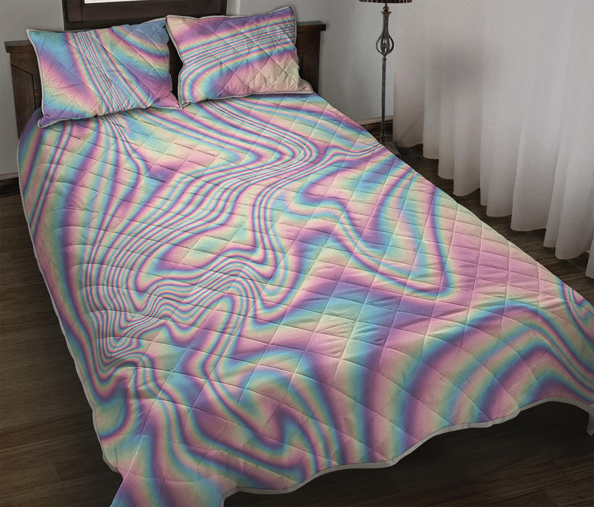 Psychedelic Holographic Print Quilt Bed Set