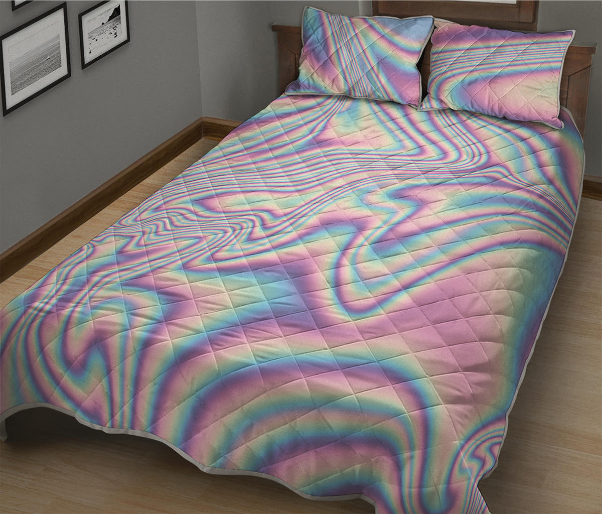 Psychedelic Holographic Print Quilt Bed Set