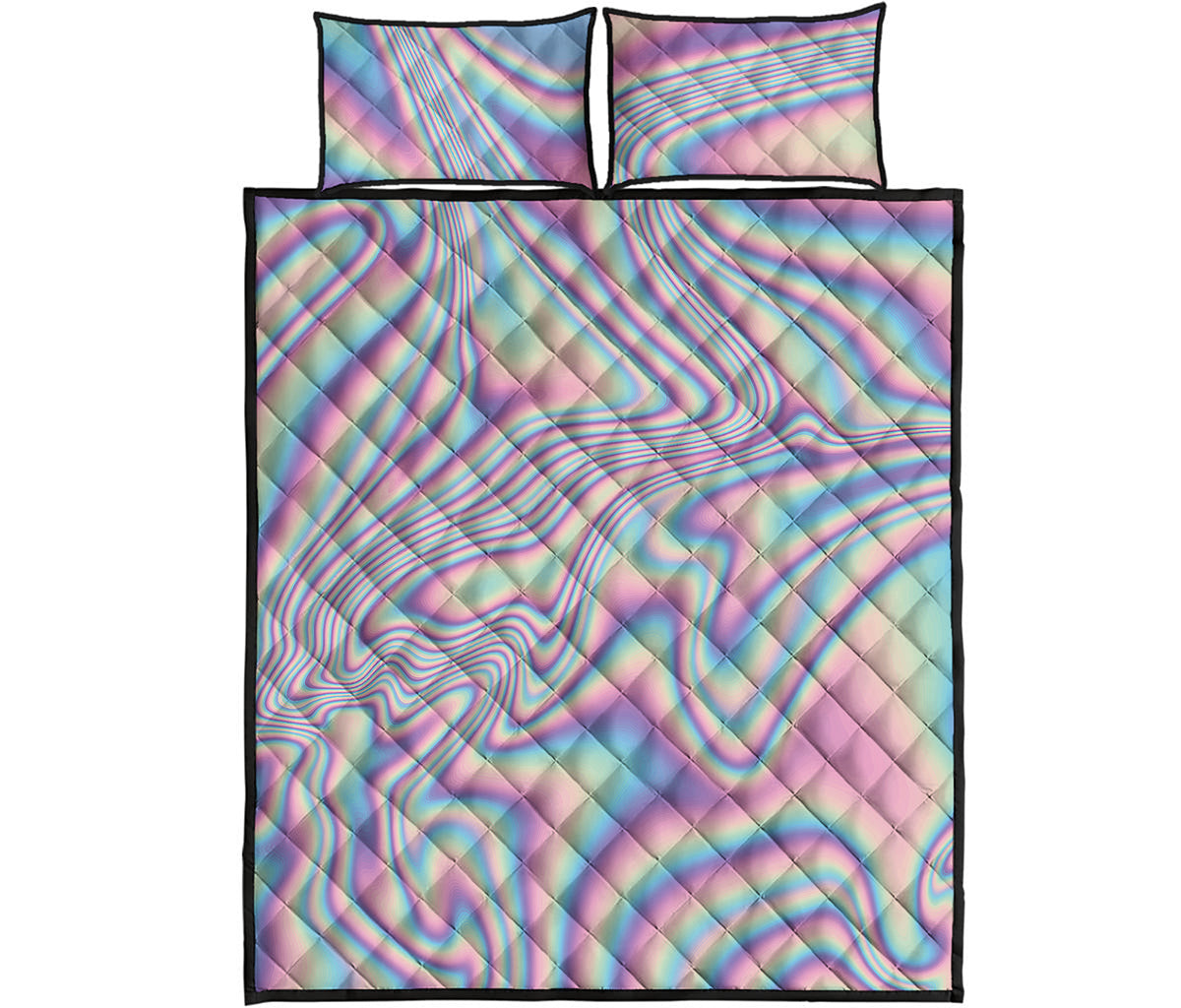 Psychedelic Holographic Print Quilt Bed Set