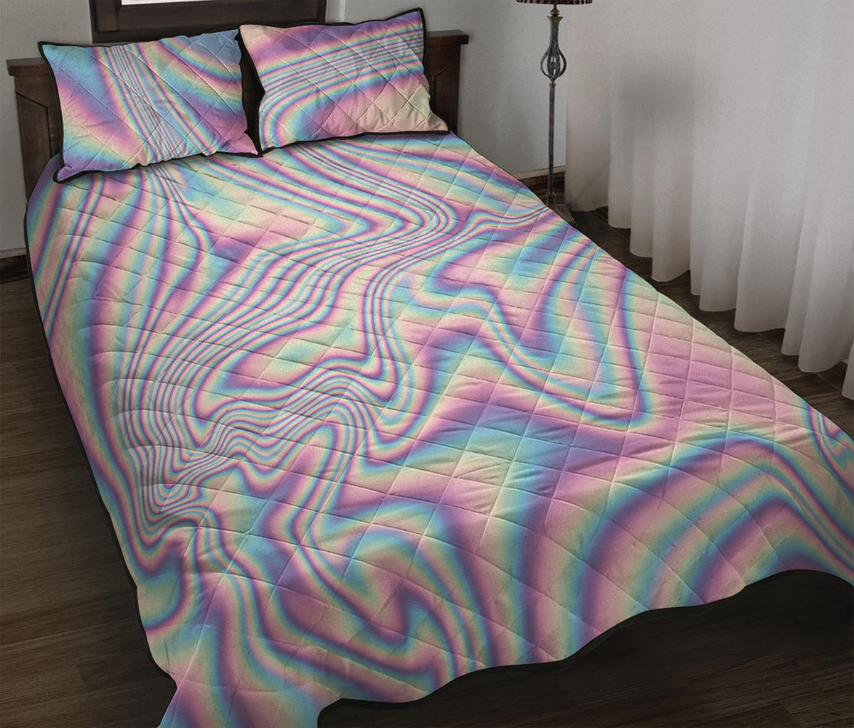 Psychedelic Holographic Print Quilt Bed Set