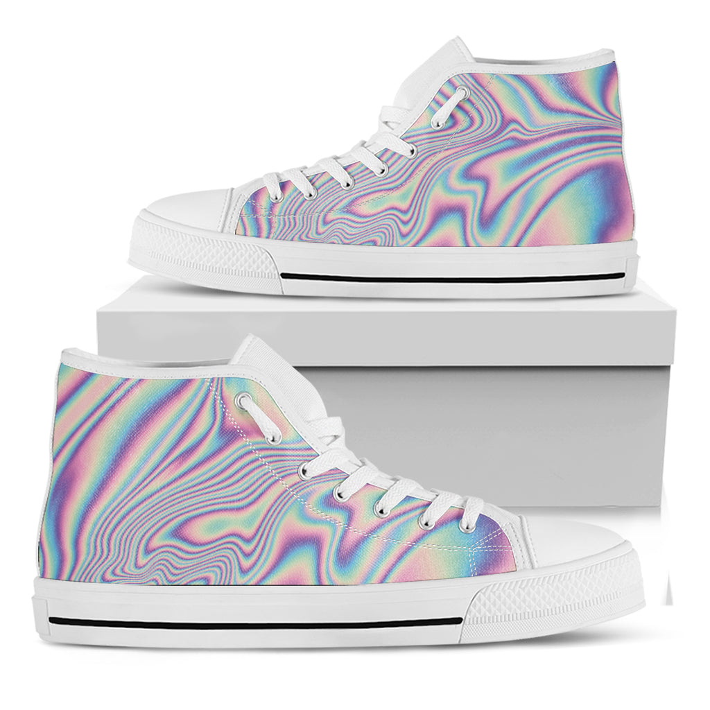 Psychedelic Holographic Print White High Top Shoes