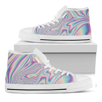 Psychedelic Holographic Print White High Top Shoes