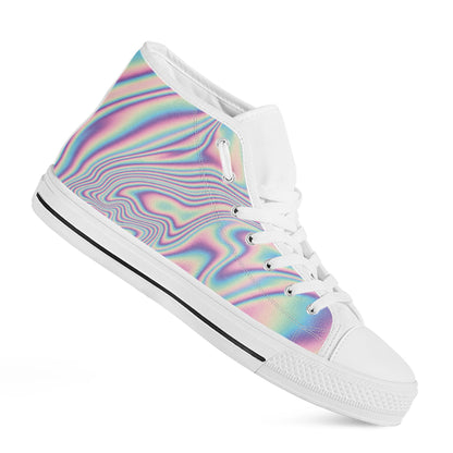 Psychedelic Holographic Print White High Top Shoes