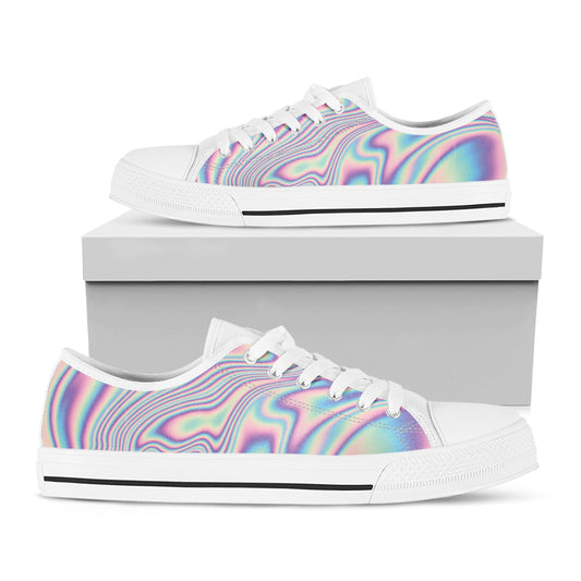 Psychedelic Holographic Print White Low Top Shoes