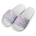 Psychedelic Holographic Print White Slide Sandals