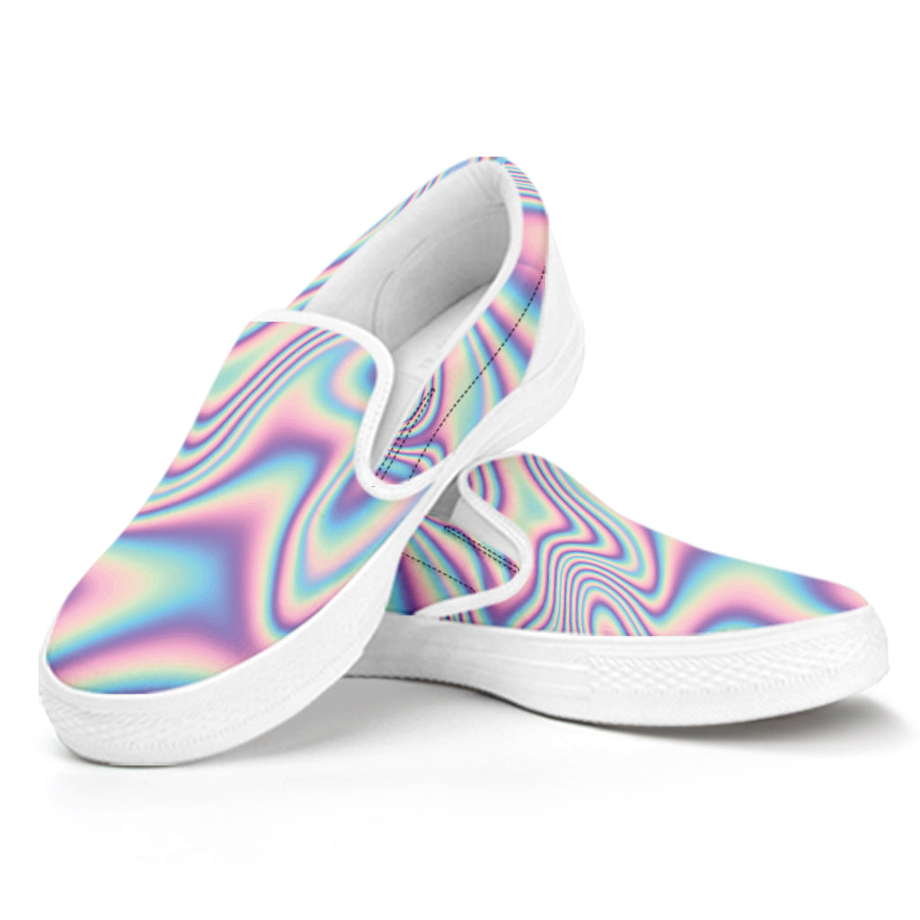 Psychedelic Holographic Print White Slip On Shoes