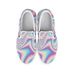 Psychedelic Holographic Print White Slip On Shoes