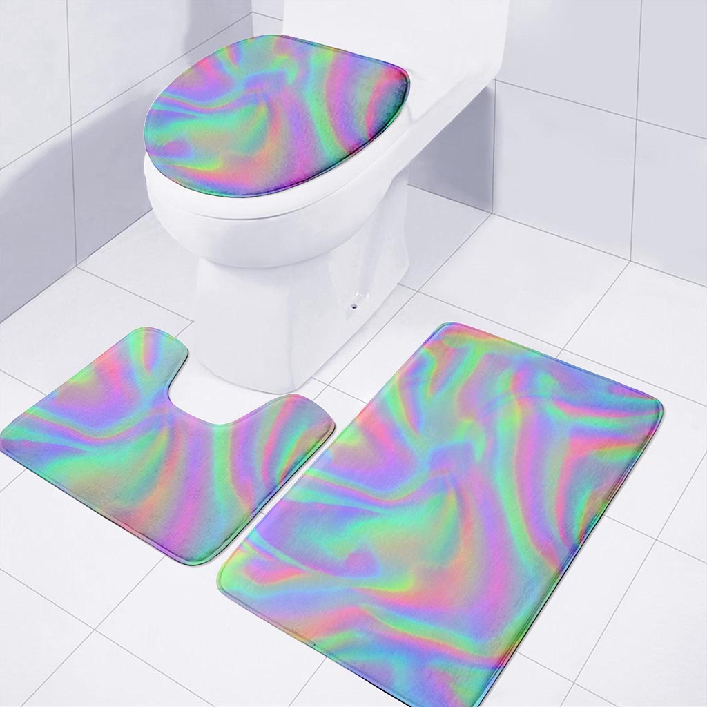 Psychedelic Holographic Trippy Print 3 Piece Bath Mat Set