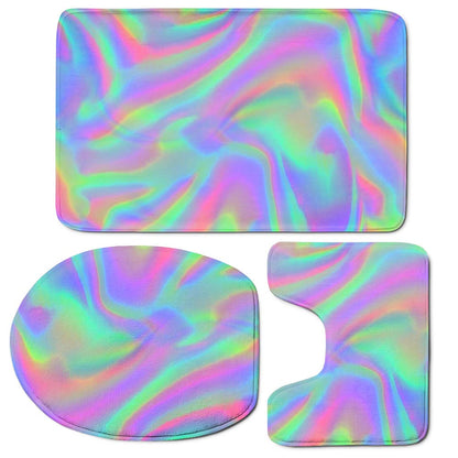 Psychedelic Holographic Trippy Print 3 Piece Bath Mat Set
