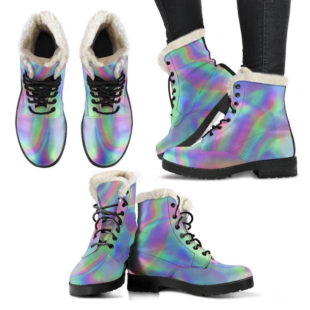Psychedelic Holographic Trippy Print Comfy Boots GearFrost