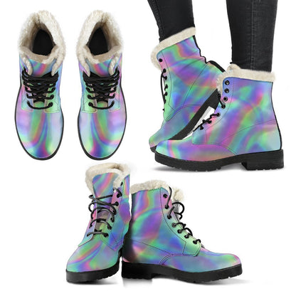 Psychedelic Holographic Trippy Print Comfy Boots GearFrost