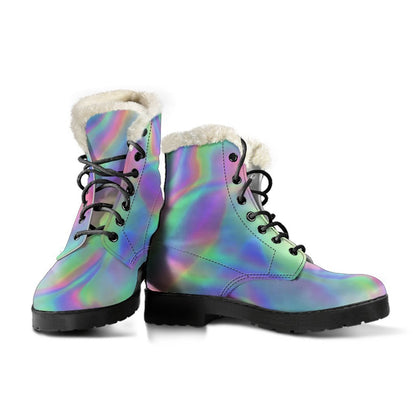 Psychedelic Holographic Trippy Print Comfy Boots GearFrost