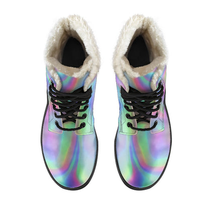 Psychedelic Holographic Trippy Print Comfy Boots GearFrost