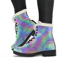 Psychedelic Holographic Trippy Print Faux Fur Leather Boots
