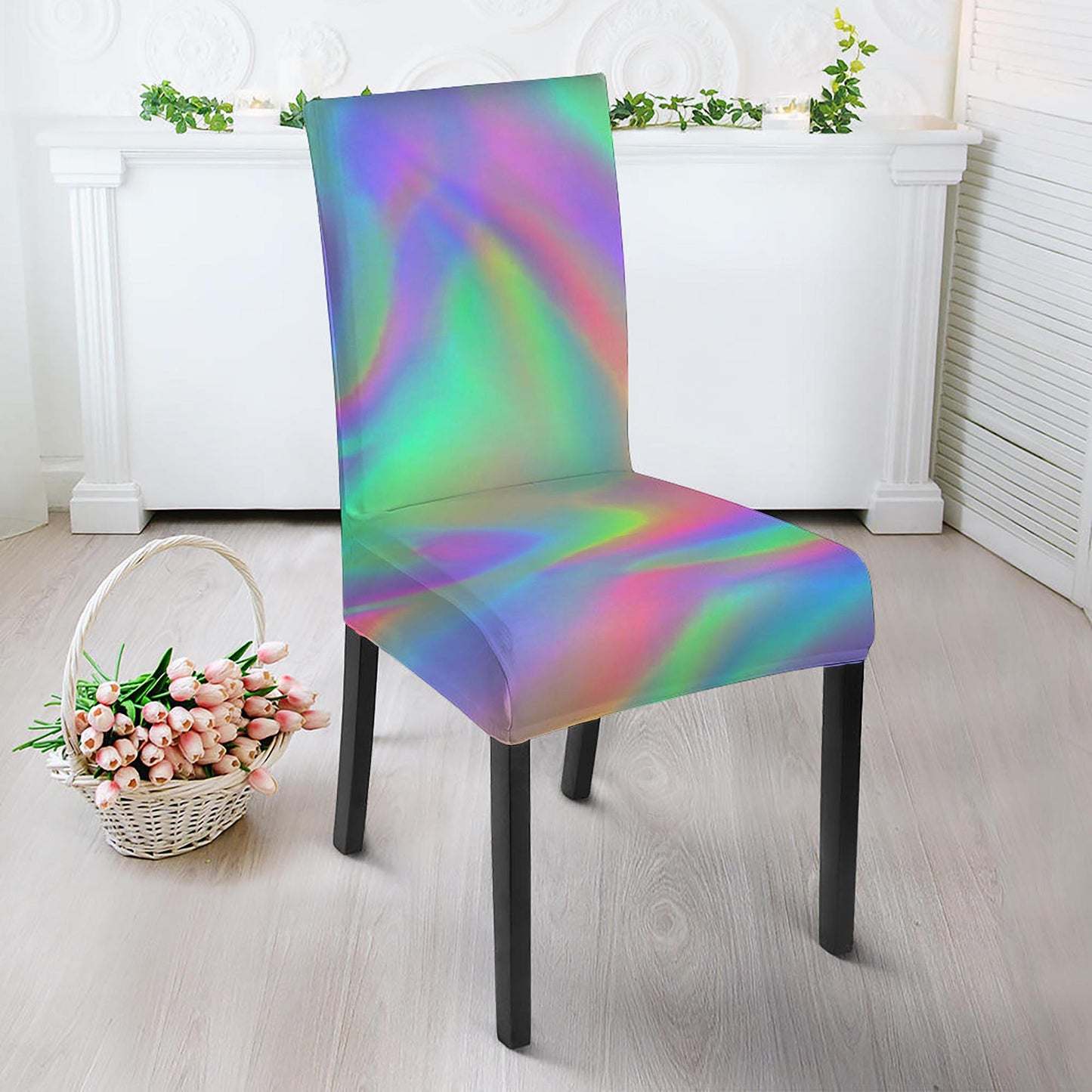 Psychedelic Holographic Trippy Print Dining Chair Slipcover