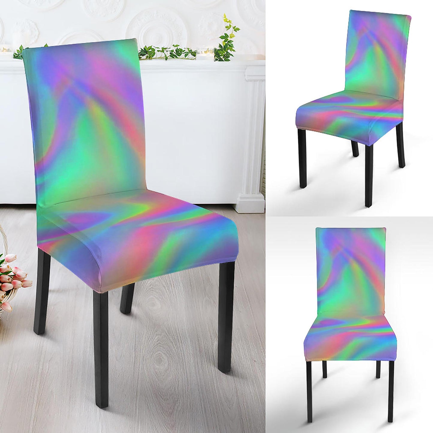 Psychedelic Holographic Trippy Print Dining Chair Slipcover