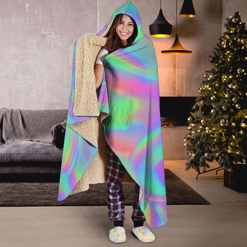 Psychedelic Holographic Trippy Print Hooded Blanket