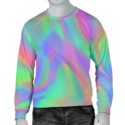 Psychedelic Holographic Trippy Print Men's Crewneck Sweatshirt GearFrost