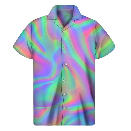 Psychedelic Holographic Trippy Print Men's Short Sleeve Shirt