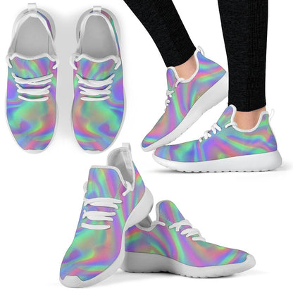 Psychedelic Holographic Trippy Print Mesh Knit Shoes GearFrost