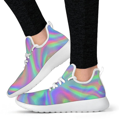 Psychedelic Holographic Trippy Print Mesh Knit Shoes GearFrost