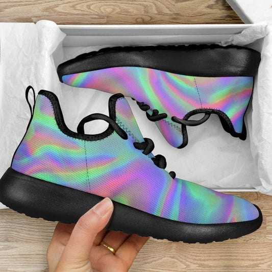 Psychedelic Holographic Trippy Print Mesh Knit Shoes GearFrost