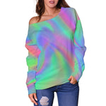 Psychedelic Holographic Trippy Print Off Shoulder Sweatshirt GearFrost