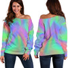 Psychedelic Holographic Trippy Print Off Shoulder Sweatshirt GearFrost