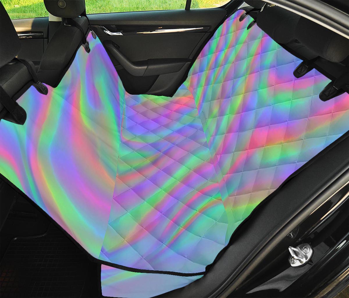 Psychedelic Holographic Trippy Print Pet Car Back Seat Cover