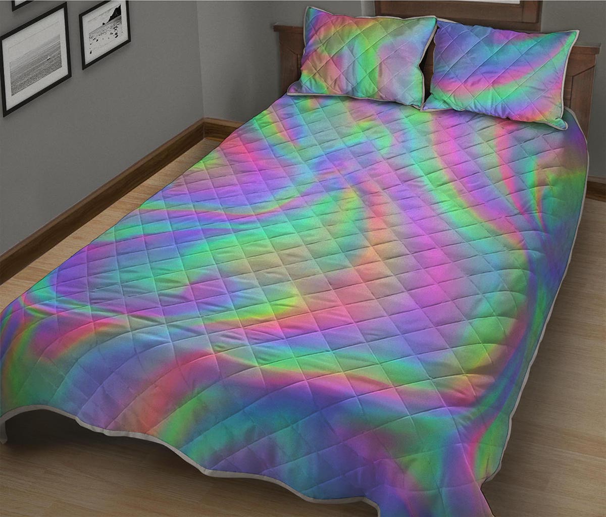 Psychedelic Holographic Trippy Print Quilt Bed Set