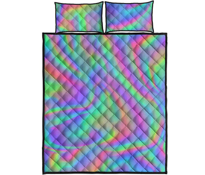 Psychedelic Holographic Trippy Print Quilt Bed Set